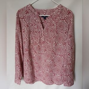 Gap Womens Roll Tab Long Sleeve Top L Floral Pink/White
